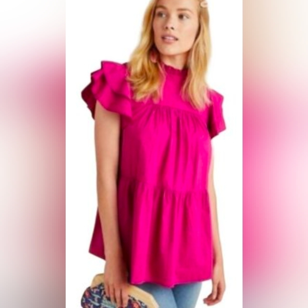 Maeve by Anthropologie pink cotton short sleeve blouse S